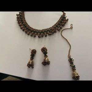 3 piece Indian costume jewelry set in green